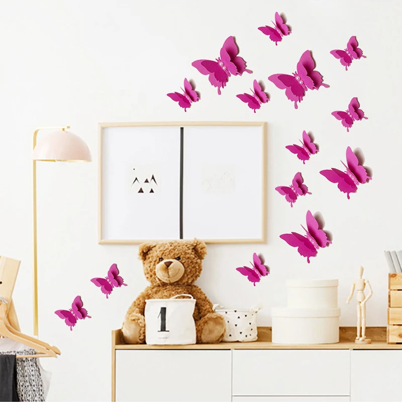 8pcs 3D Butterfly Wall Sticker Double-layer Pearl Butterflies Simulation Paper Butterfly Sticker for Home Party Wedding Decor