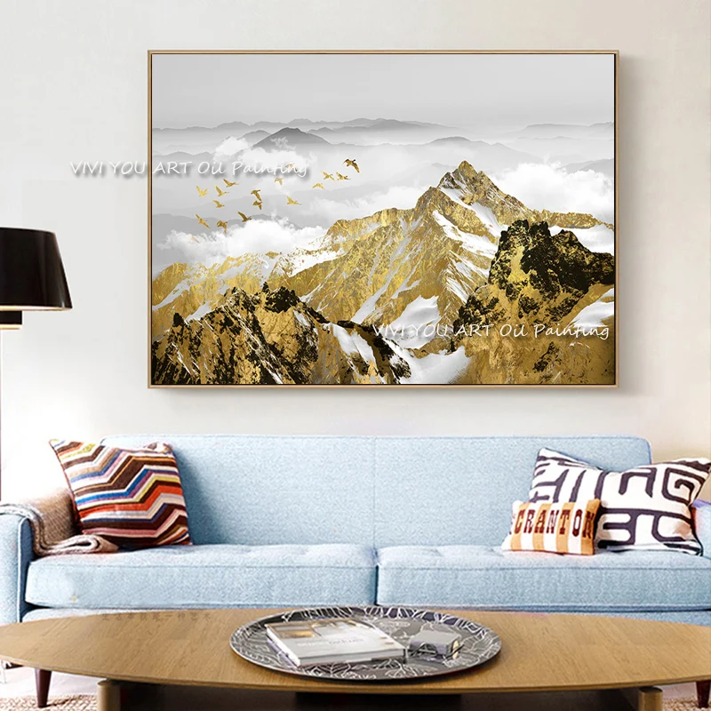 

Hand-painted Original Mountain View Abstract Modern Thick Oil Painting White Sky Home Decoration Canvas Brown Wall Art