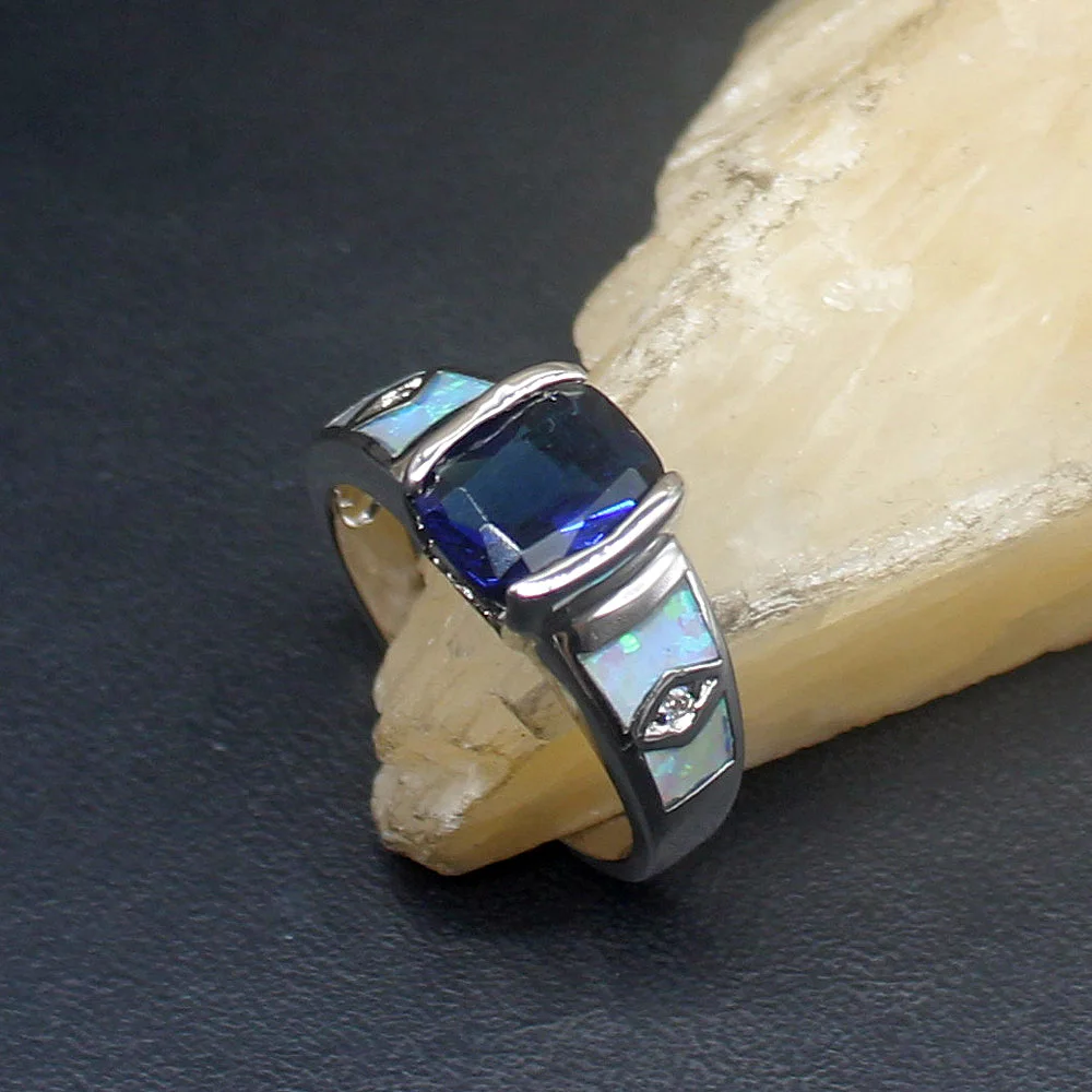 

Hermosa Glorious White Opal Sapphire Charm Genuine 925 Silver Band Ring Wedding Engagement Gifts for Women Size 7.5# 20214369