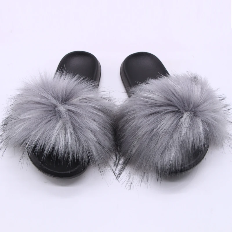 Summer women\'s slippers luxury imitation fur raccoon fur slippers fashion simple indoor non-slip fluffy fur Outdoor slippers