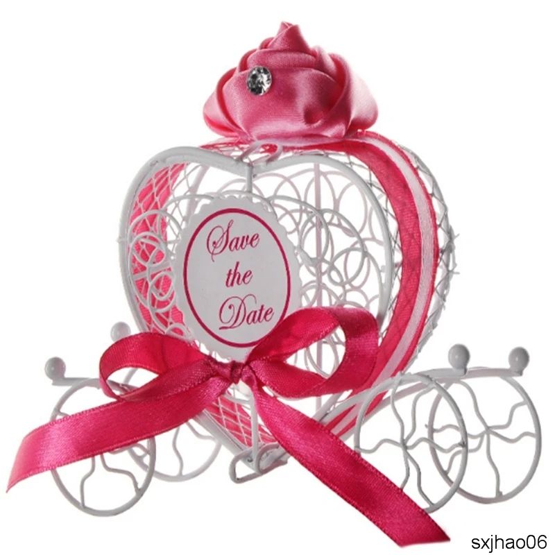 

100pcs/lot New Wedding supplies hollow wire heart-shaped pumpkin car candy box wedding carriage white iron candy box