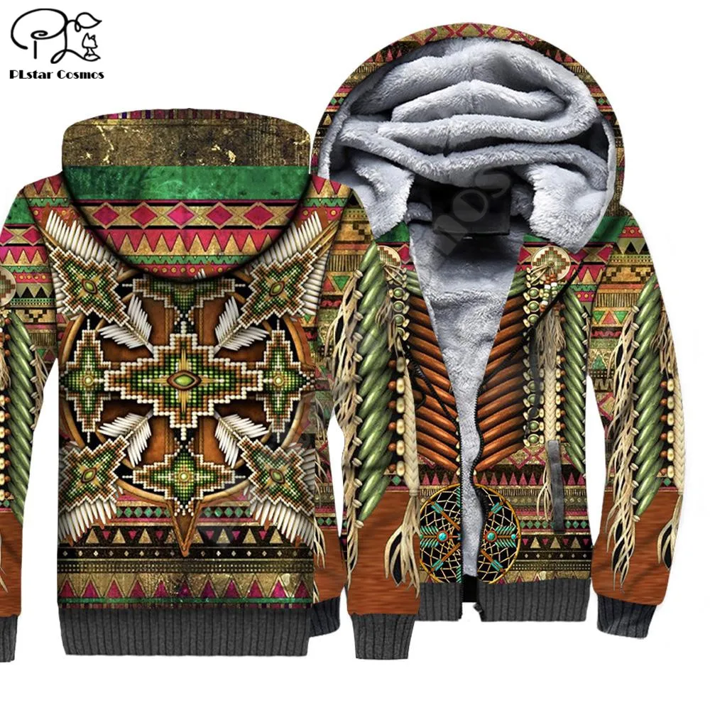 

PLstar Cosmos Aboriginal Native Style 3D Print Winter Clothing Casual Warm Hood Thick Coat Zipper Man Fleece Hoodies Jacket N24