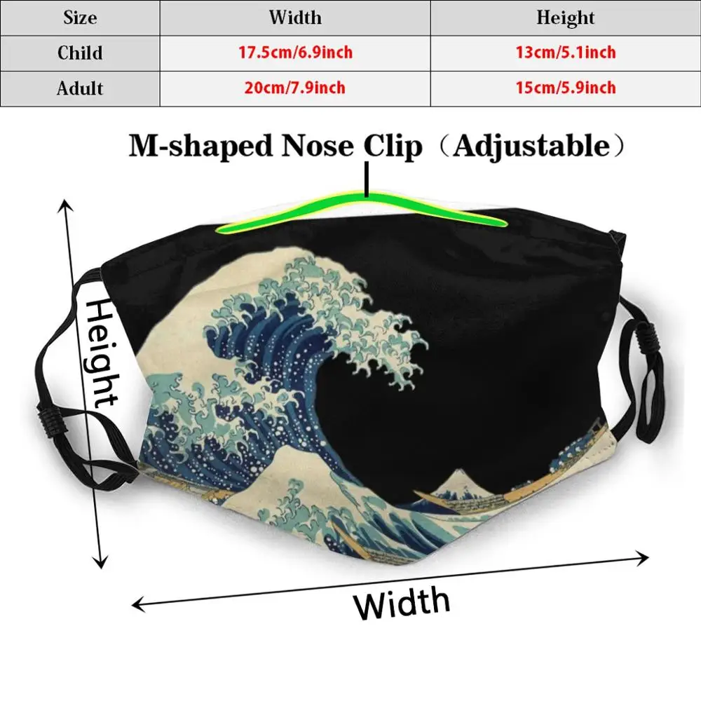 The Great Big Wave Of Kanagawa Funny Print Reusable Pm2.5 Filter Face Mask Wave Ocean Japan Hokusai The Big Wave Hokusai Wave