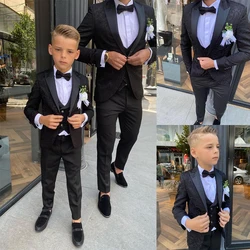 Black Pattern Boy Formal Suits Dinner Tuxedos Little Boys Groomsmen Kids For Wedding Party Prom Suit Wear (Jackets+Vest+Pan