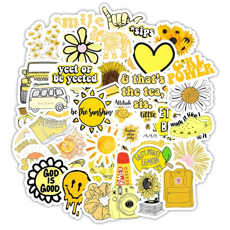 

5 Sets=250PCS Cartoon Small Fresh Yellow Sticker Mobile Phone Computer Water Cup Sticker