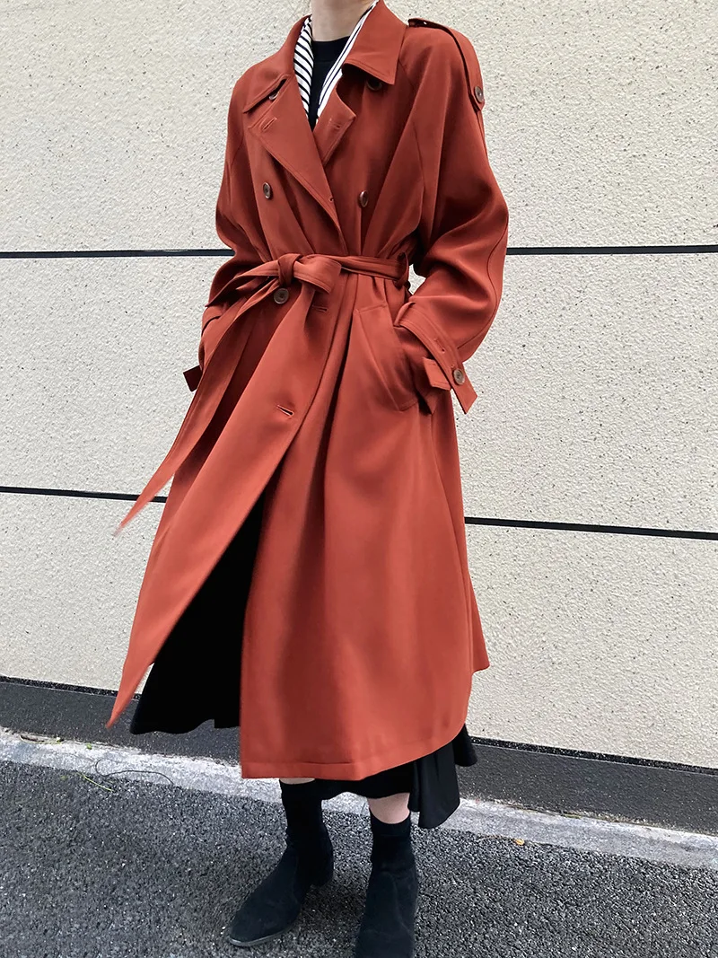 

2024 Autumn Fashion Women Long Trench Coat With Belt Double breasted Casual Loose Women Coat Trench Femme Overcoat Casaco Abrigo