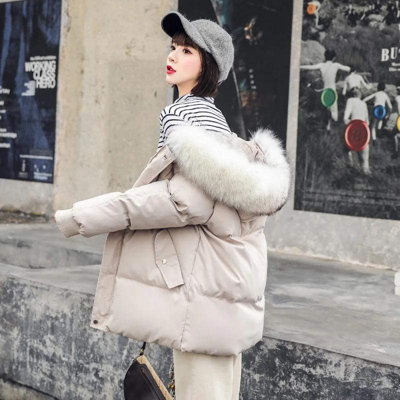 Women Winter Thickened Jackets Warm Down Parkas Cotton Padded Jacket Fashion Big Fur Collar Autumn Coats Female Hooded Overcoat
