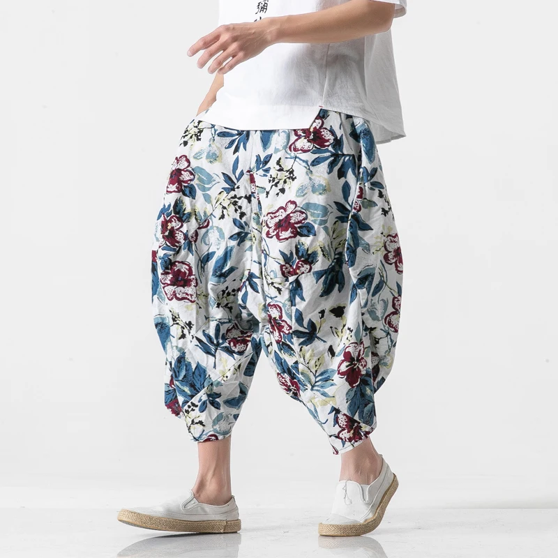 Cross Baggy Beach Pants Men Streetwear Loose Floral Pants Broek Heren Multi Color Plus Size 6xl 2020 Summer Hip Hop Pants