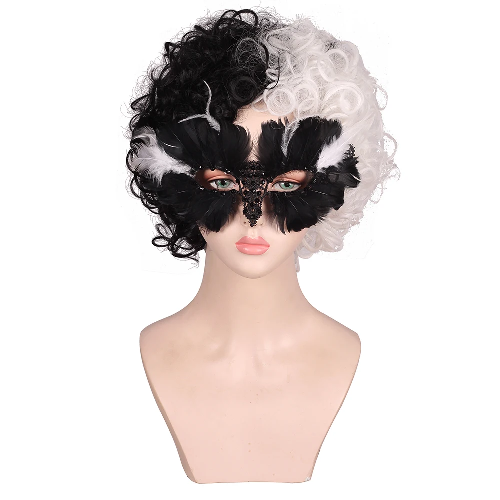 New Cosplay Black Feather Halloween Masquerade Party Mask for Cruella de Vil 2021