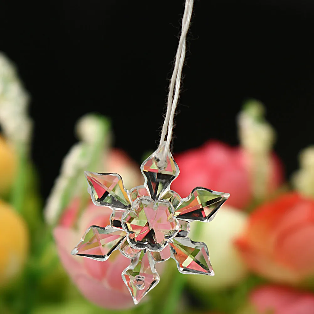 12PCS Christmas Decorations For Home Clear Crystal Snowflake Xmas Tree Ornaments Hanging DIY Bead Curtain Home Decor Craft