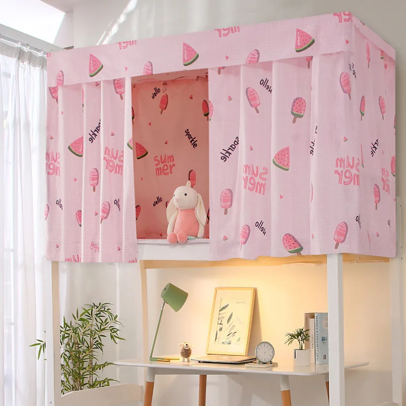 Student Dormitory Printed Dormitory Bed Curtain With Rope & Clasp College Single Bed Shade Cloth For 4/4.5 Inch Bed Decoration