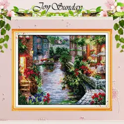 The Lakeside Houses Counted DMC Cross Stitch DIY 11CT 14CT 16CT Stamped Landscape Cross Stitch Kits for Embroidery Needlework