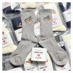 3Colors Crew Street Fashion Striped White Socks Cotton Duckling Flying Little Mallar Mandarin Duck Japanese Brand Retro Game Sox