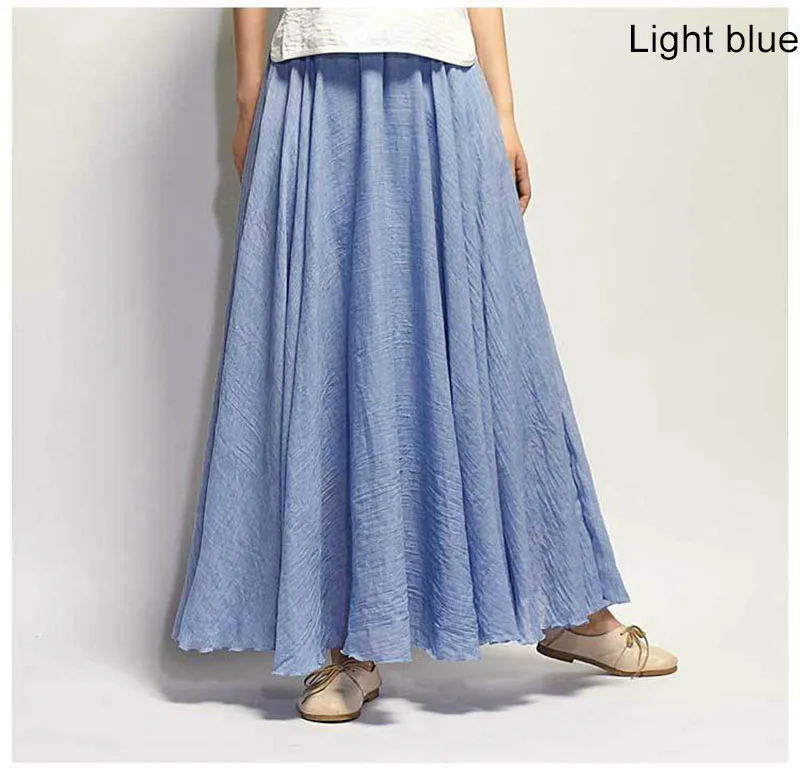 Vrouwen Elegante Hoge Taille Linnen Maxi Rok 2023 Zomer Dames Casual Elastische Taille 2 Lagen Rokken Saia Feminina 20 Kleuren SK53