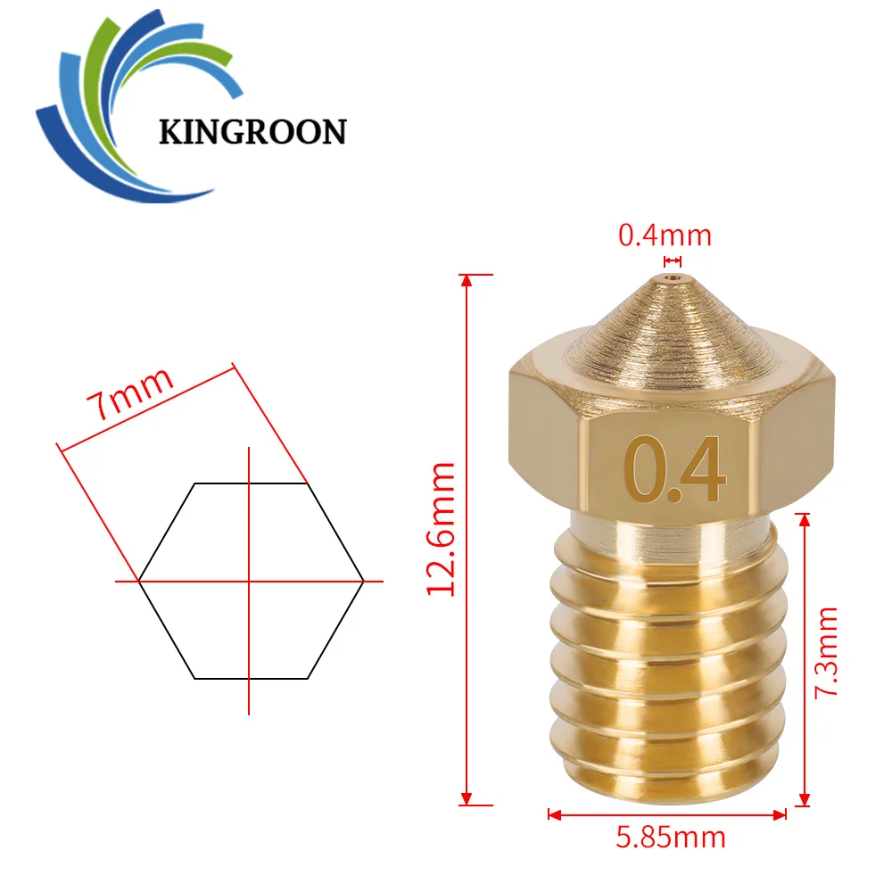 KINGROON 10pcs V5 V6 E3D Nozzle 0.2 0.3 0.4 0.5 0.6 0.8 1.0mm 3D Printer Part M6 Thread All Metal Nozzle For 1.75mm 3mm Filament