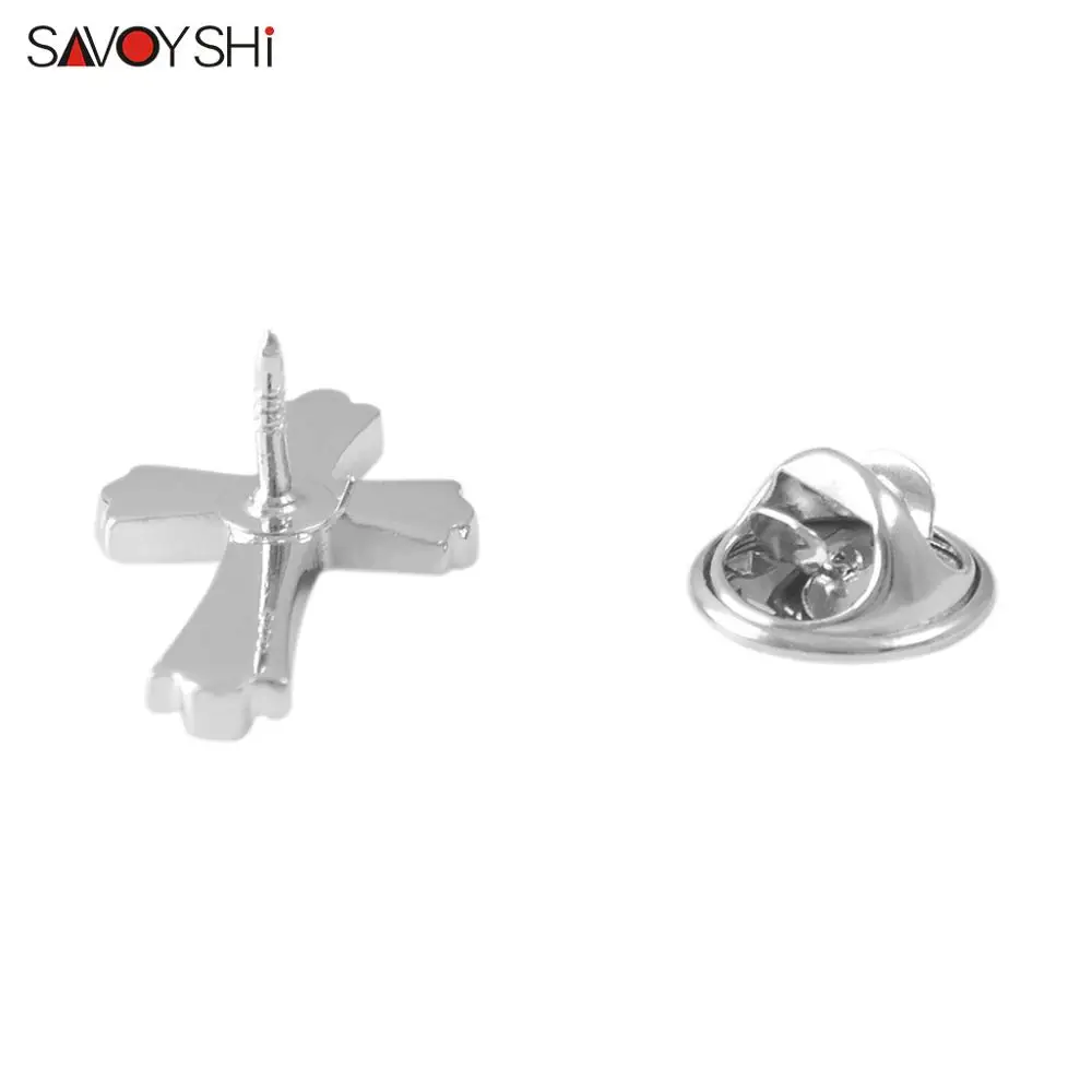 SAVOYSHI Fashion Silver Color Cross Men Lapel Pin Brooches Pins for Mens Coats Collar Pin Womens Hats Dress Bag Accessories