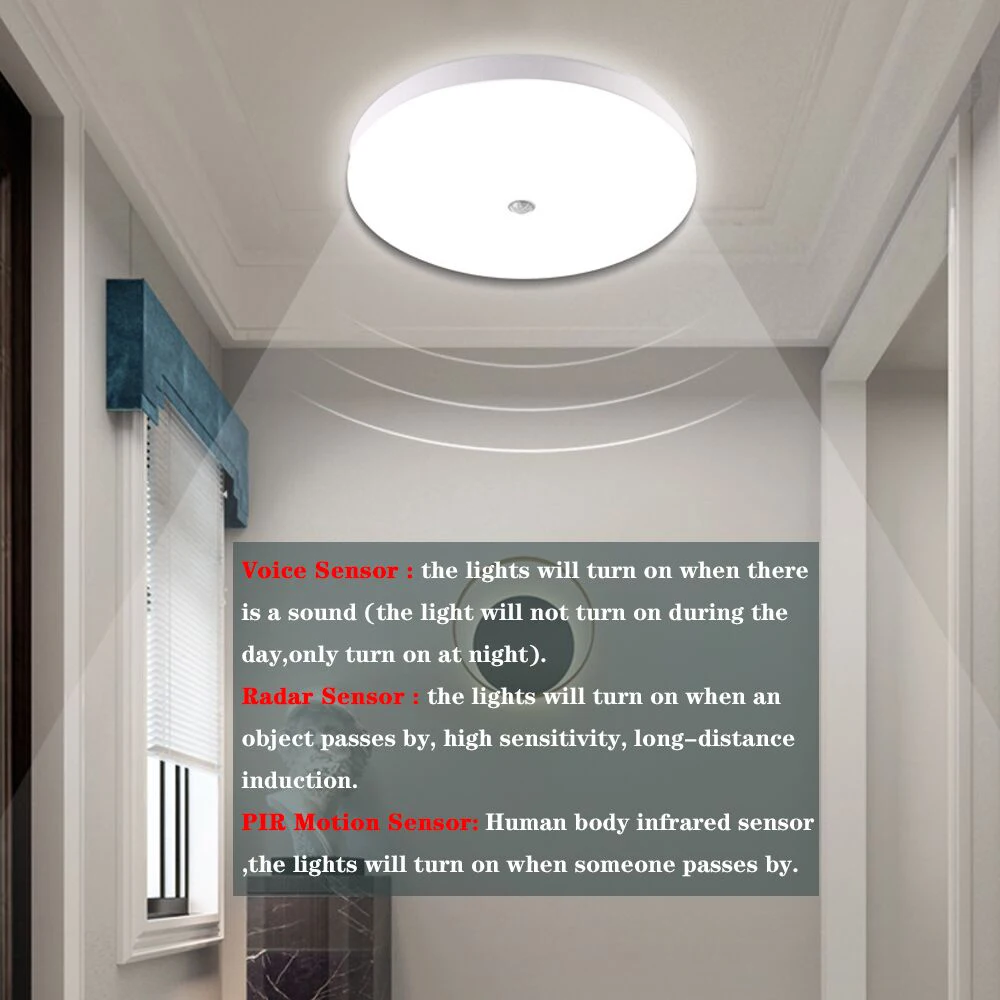 Imagem -03 - Luzes de Teto Led com Sensor de Movimento Pir Lâmpada Moderna 12w 18w ac 85265v Radar Plafondlamp para Sala de Estar Interior