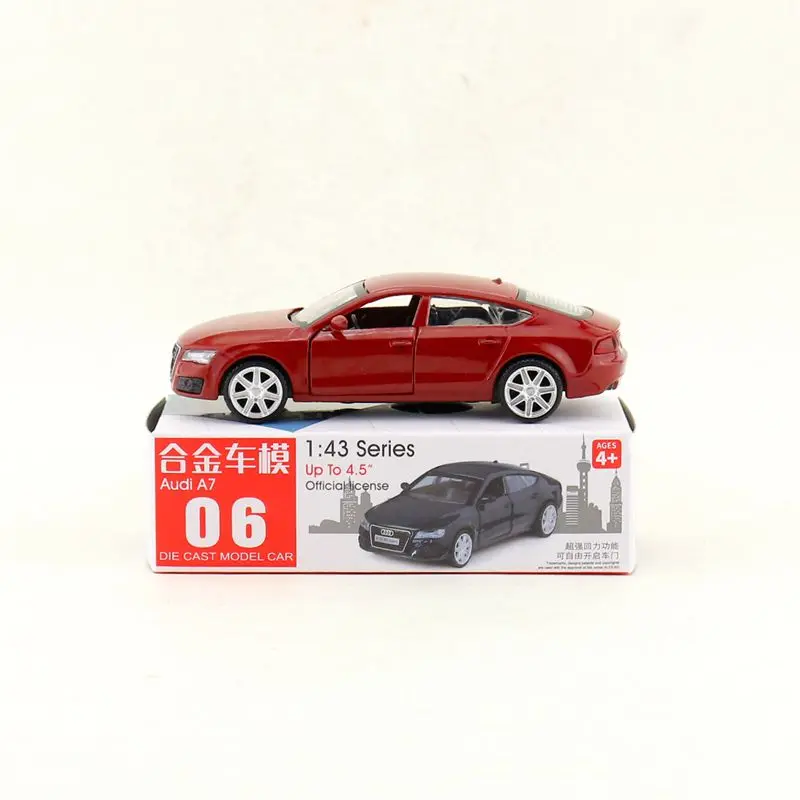 Diecast Metal Toy Vehicle Model 1:43 Scale Audi A7 Car Pull Back Doors Openable Educational Collection Gift Kid Match Box