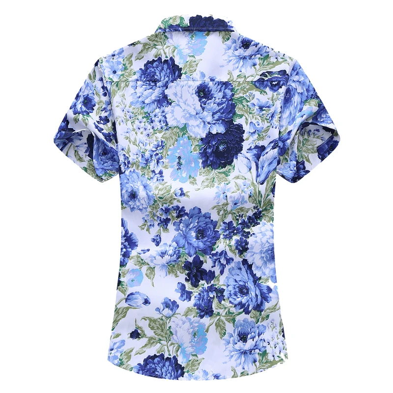 Summer White Print Short Sleeved Shirt, Men\'s Single Breasted Lapel Shirts, Blue Black Purple Camisa Big Size S-5XL 6XL