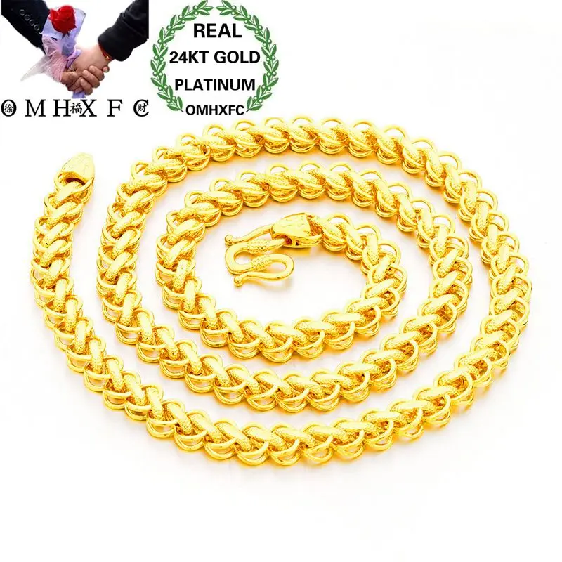 

OMHXFC Wholesale European Fashion Man Male Party Wedding Gift Long 60 70cm Wide 10mm Knitting Real 24KT Gold Chain Necklace NL62