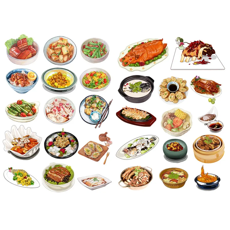 1 PCS Delicious Chinese Food Decor Scrapbook Book Journal Stationery Stickers Diary Planner Agenda Aesthetic Art Supplies