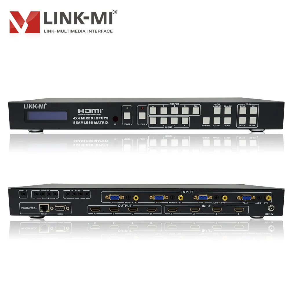 Comutador matricial 4x4, controle de vídeo para parede, 4x1, multivisor, hdmi, vga, entrada av, processador edid