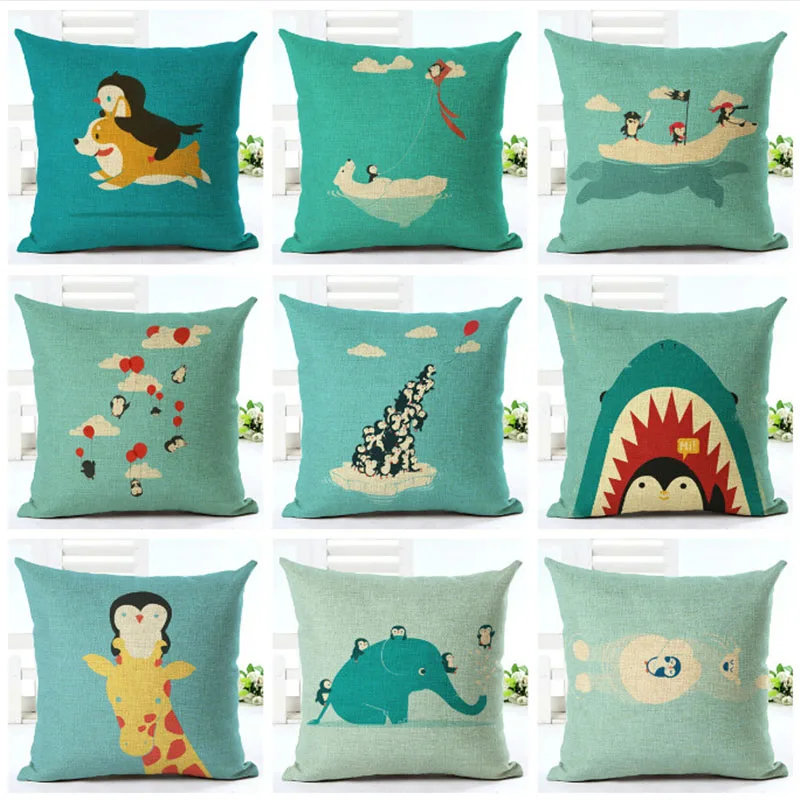 

Creative Cartoon Penguin Shark Cushion Cover Throw Pillow Case Cute Animal Linen Sofa Home Decoration Pillowcase Cushion Cover