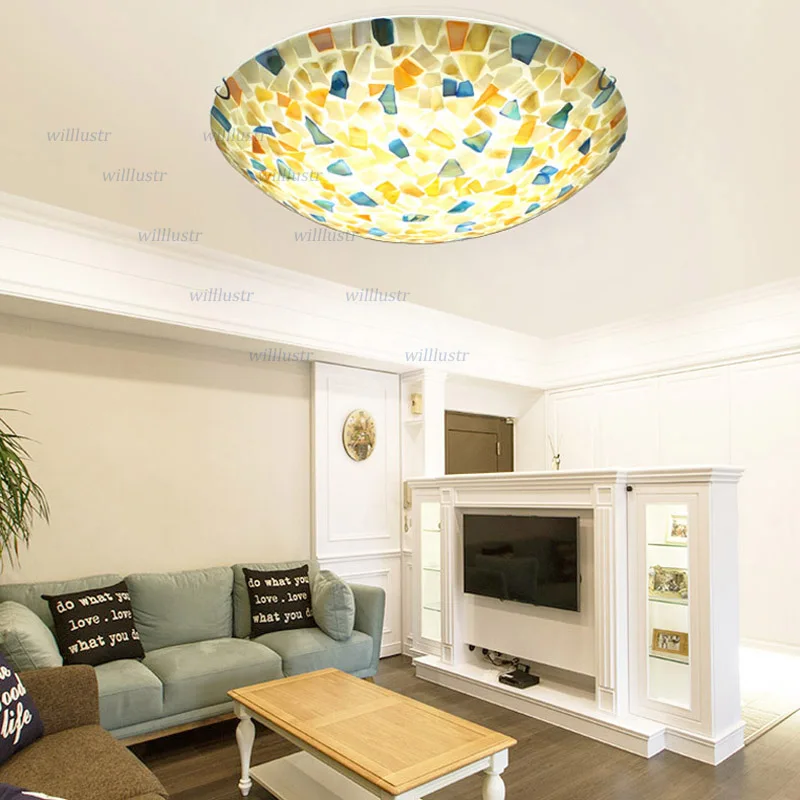 Art Deco Glass Ceiling Lighting Creative Sea Shell Lamp Pastoral Handmade Light Hotel Nursery Corridor Balcony Living Bedroom