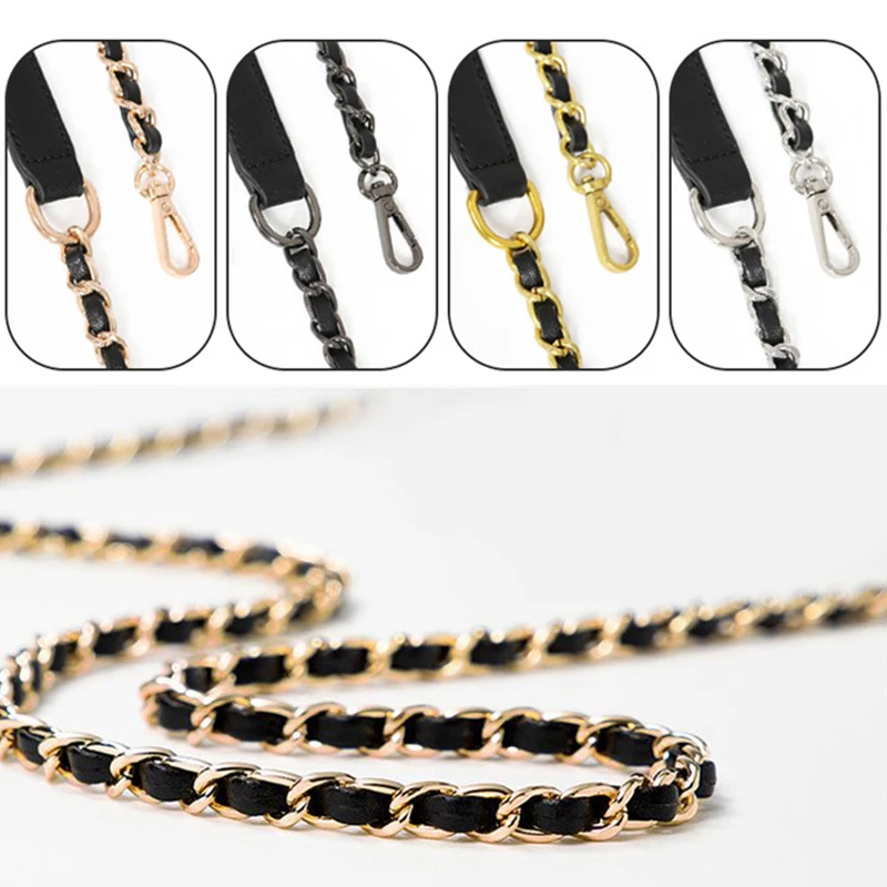 100/120cm Bag Metal Chain Leather Bag Strap Fashion Exquisite Black Leather Chain Shoulder Straps Hardware Bag Accessories