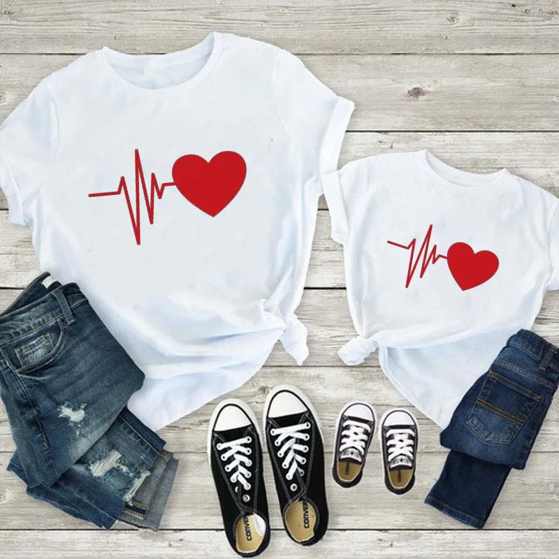 Cute Mother And Daughter Clothes Mother Daughter Matching Red Love Printing T Shirt Family Matching Outfits Mommy And Me Clothes