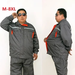 Oversize Reflective Work Clothing Men Multi Pockets Mechanical Auto Repairmen Durable Loose Uniforms Plus Size Workshop Coverall