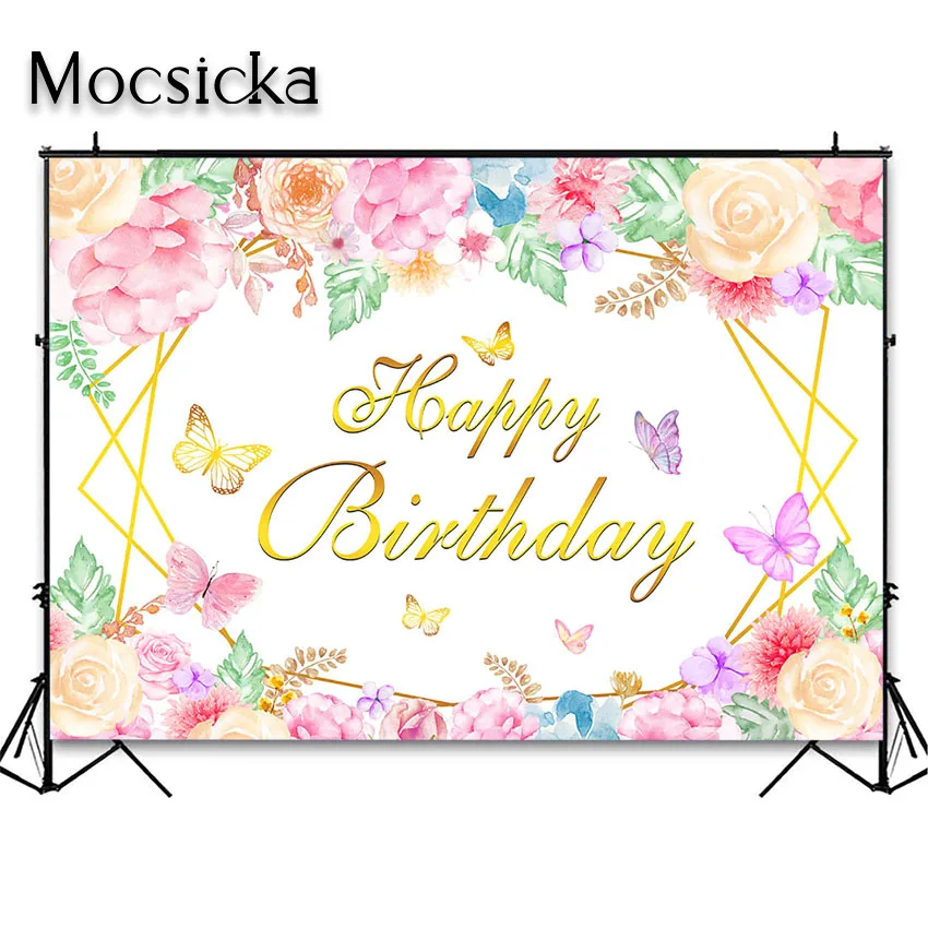 Mocsicka Butterfly Party Backdrop Happy Birthday Party Decorations Background Girl's Garden Birthday Party Photoshoot