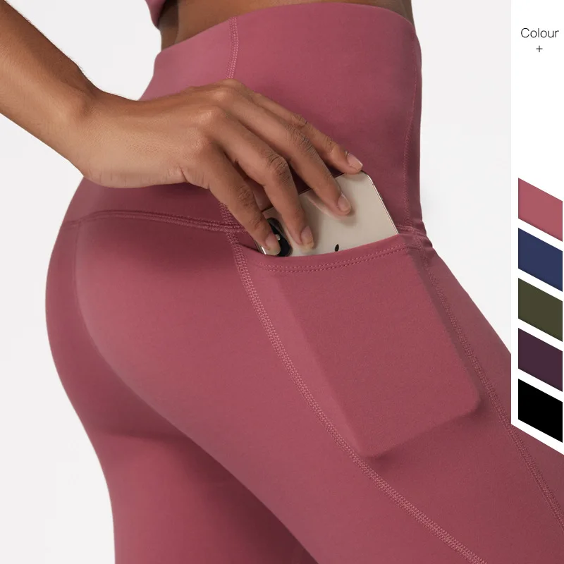 Solid Color Fitness Tight Gym Yoga Pants Workout Training Side Pockets High Wist Leggings Sports Women Athletic Sports Quick Dry