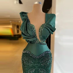 Charming Green Prom Dresses Sleeveless Long Length Beaded Lace Evening Gowns Custom Made For Girls Pageant Wear