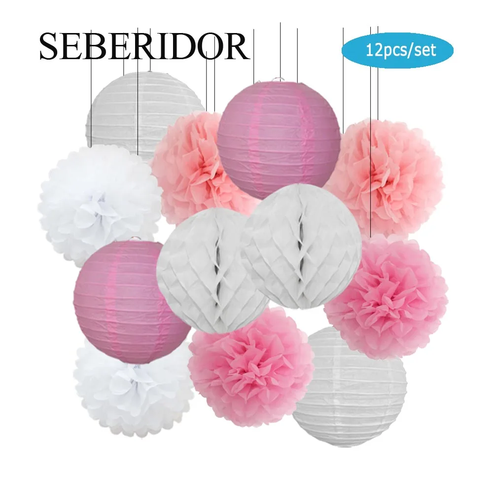 Blau-weißes Set, runde Papierlaterne, hängende Kugel, Waben-Set für Kinder, Jungen, 1. Geburtstag, Party-Gastgeschenk, Baby-Taufe, Hochzeitsdekoration – Detail 6