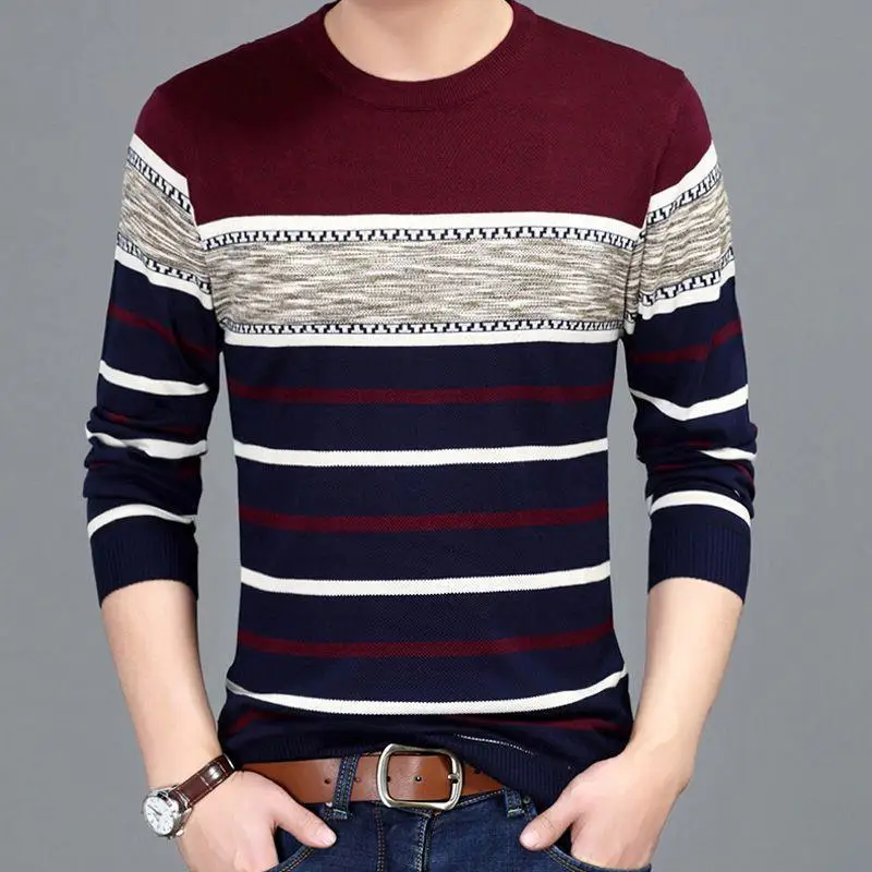 

Men's Sweater 2024 New Spring Autumn O-Neck Striped Slim Knittwear Male Pullover Clothing Knit Shirt Student Fashion Sweater