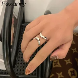 FOXANRY Silver Color Couples Rings New Trendy Elegant Hip Hop Vintage Simple Double Layer Hollow Geometric Party Jewelry