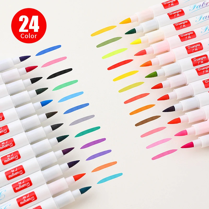 12/24 Colors Fabric Markers Pens Permanent Fabric Paint Pen Soft Brush Markers Pen Clothes Canvas T-shirt Shoes Cap DIY Painting