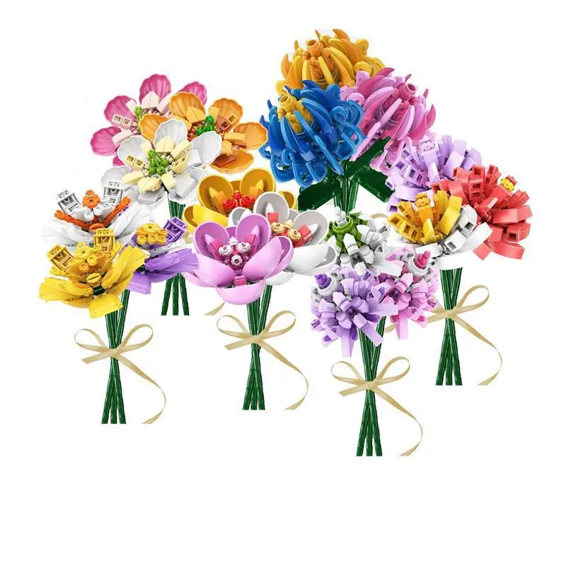 

Flower bouquet display roses tulips chrysanthemum model building bricks friends for girls gifts city creative ideas sembo blocks