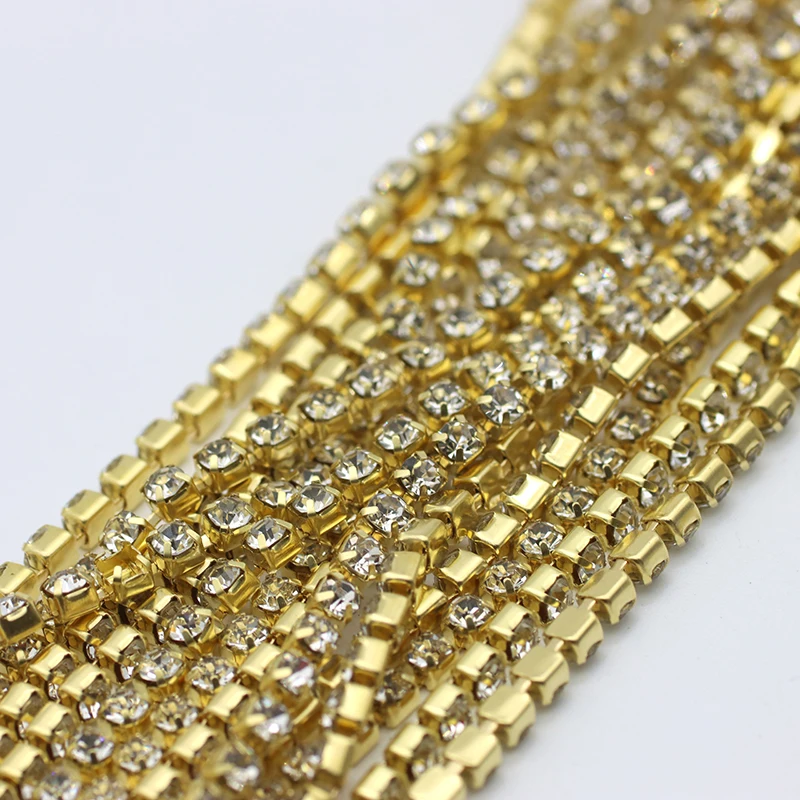 2yard Rhinestones Cup Chain Silver Gold Sew on Rhinestone Trim crystal for DIY Handcraft Sewing Trim Appliques needlework decor