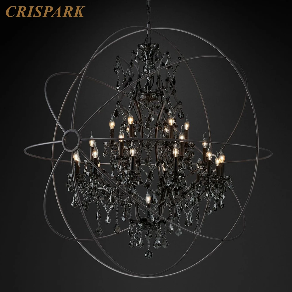 

Foucault's Orb Crystal Chandelier LED Retro Smoke Cristal Ceiling Chandelier Lamp Black Globe Pendant Lamp for Bedroom Foyer