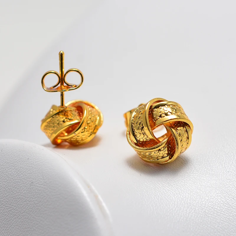 Dubai Arab Flower Button Type Ethiopian Gold Color Earrings for Women Girls African Ethnic Earring Mom Wedding Jewerlry Gifts