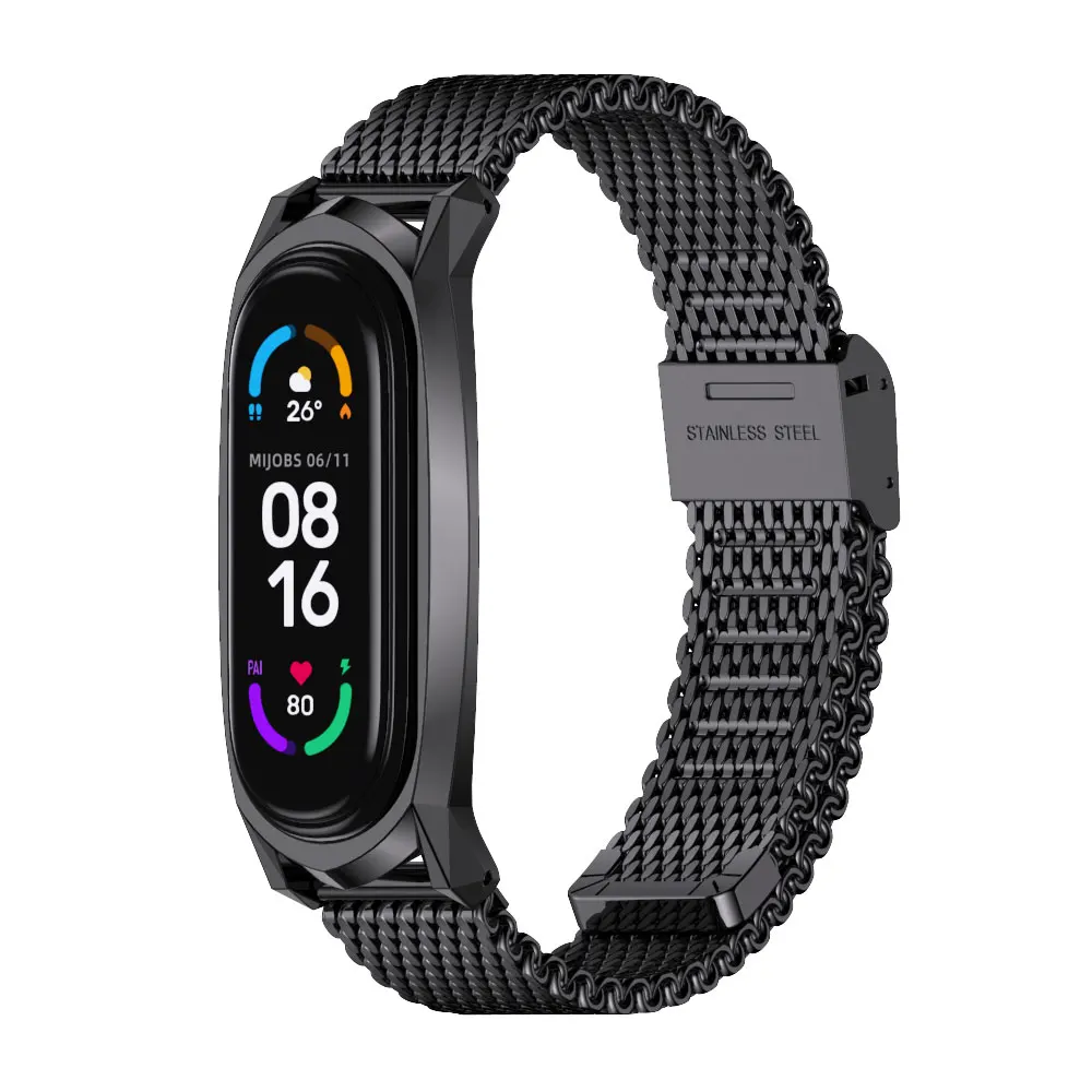 สายสำหรับ for Xiaomi Mi band 9 8 7 6 5 4สายรัดข้อมือโลหะรุ่นทั่วโลก miband 6สำหรับ Mi band 5สายรัดข้อมือ