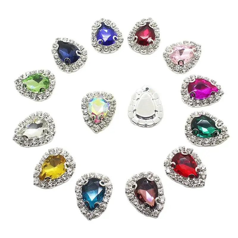 10 pieces / batch 21 * 17MM Water Droplets Acrylic Rhinestone Button Clothing Decoration Craft Material DIY Manual Accessories
