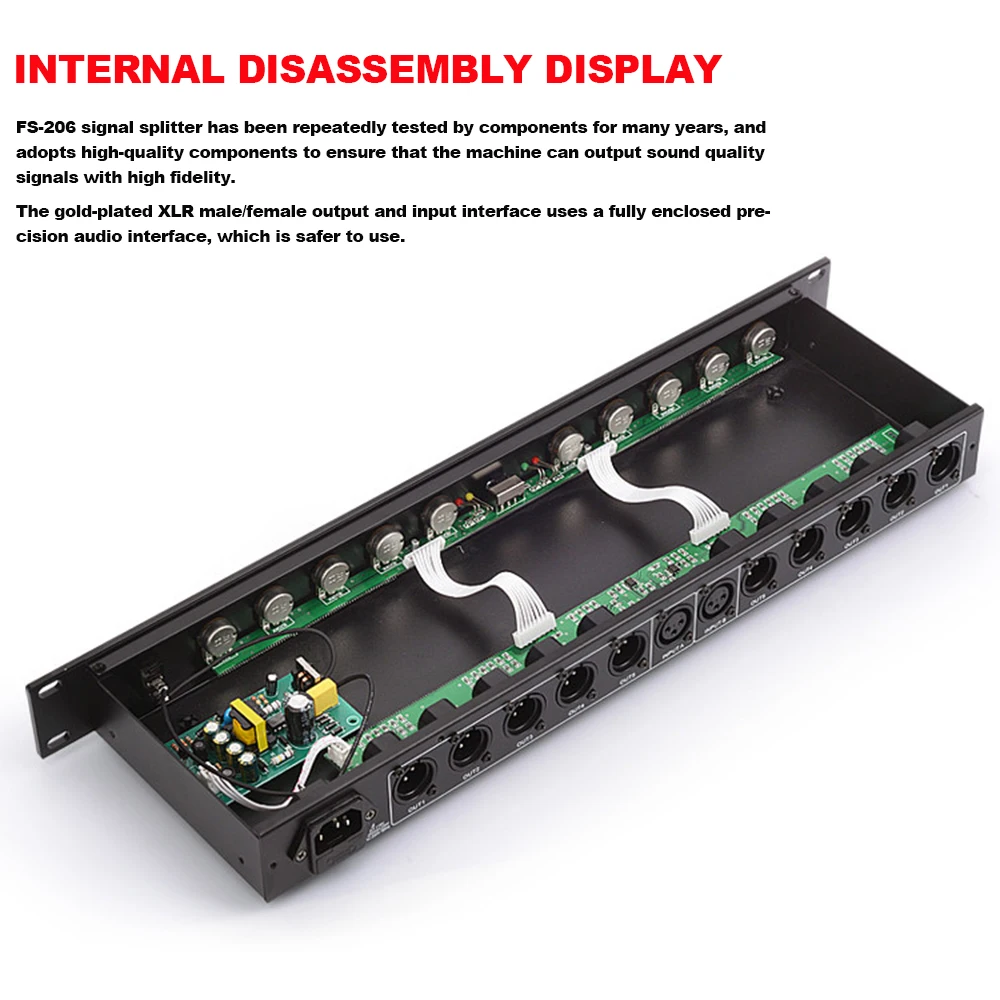LEOwhale FS-210 전문 장비 스테레오 모노 오디오 신호 분배기 증폭기 분배기 2 in 10 Out XLR for Stage