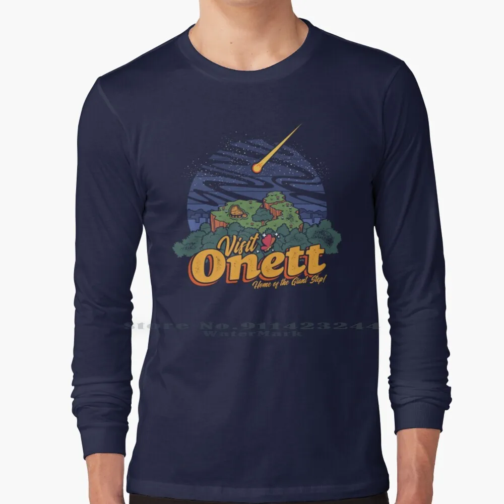 Visit Onett 100% Cotton Long Sleeve T Shirt Earthbound Snes Mother 2 Onett Town Meteor Giant Step Vintage Retro Video Game