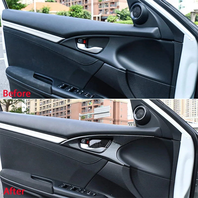 4Pcs Interior Door Handle Bowl Panel Molding Cover Trim Carbon Fiber Print Compatible with Honda Civic 10th Gen Sedan 2016-2021