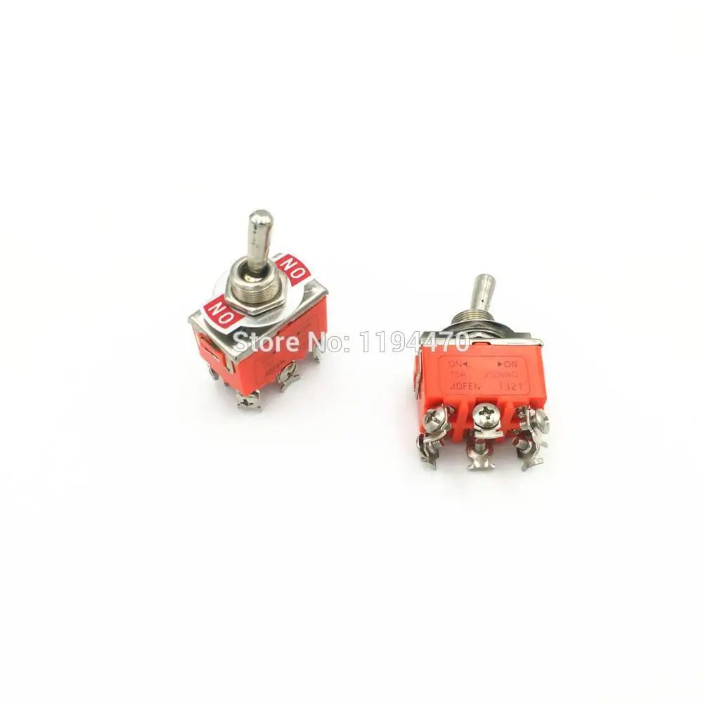 5pcs Latching Toggle Switch 1321 6-Pin 2 Position ON-ON DPDT Maintained 15A 250VAC with Waterproof Cap 12mm Mounting Hole