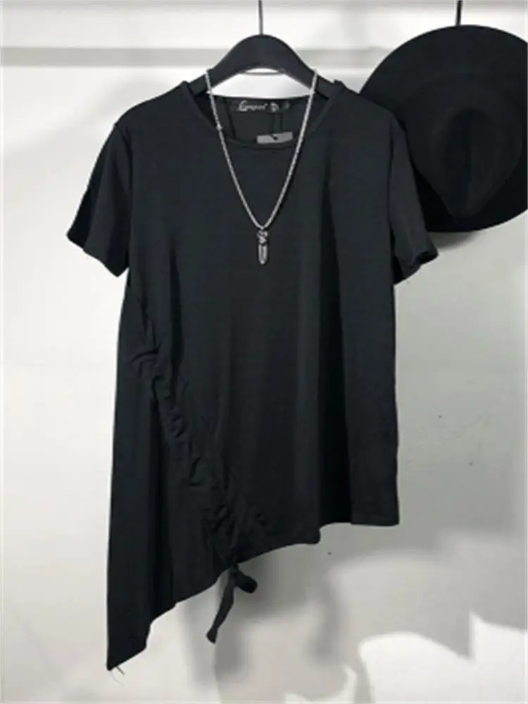 Original Summer Personality Dark Department Simple Asymmetric Long short-sleeved t-shirt Yuanshufeng Leisure Oblique Hem jacket