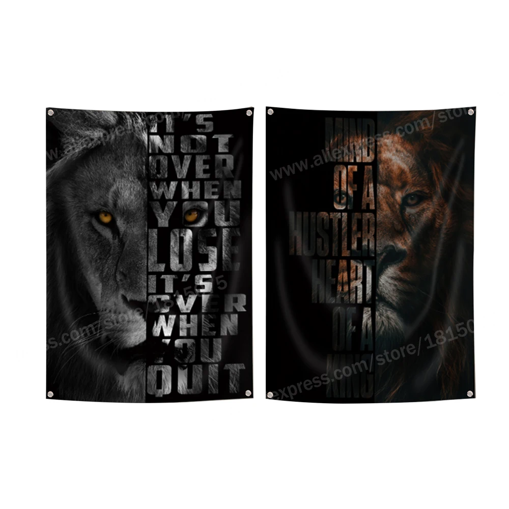 Letter Wild Lion Flag Motivational Quote Art Posters Polyester 96*144cm Home Decoration Wall Hang Metope Adornment 4 grommets